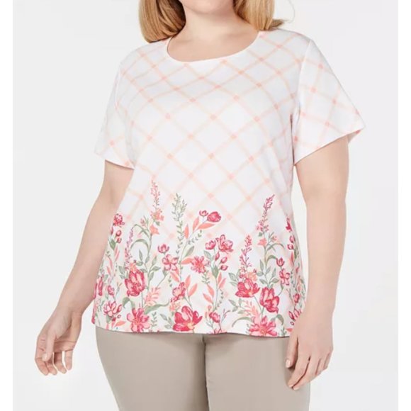Karen Scott Womens PLUS Check Print Floral… - Picture 1 of 6